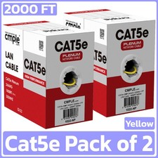 2 Pack Cat5e Plenum Ethernet Cable 1000ft CMP Solid 24AWG UTP High Speed Yellow picture
