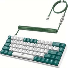 Green and White Mechanical Keyboard with Coiled Cable picture