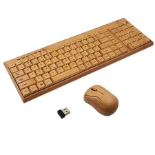 Handcrafted Natural Bamboo Wooden PC Wireless 2.4GHz Keyboard and Mouse Combo picture