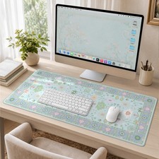 Aesthetic Floral Mouse Pads Desk XXL Computer Mat Blue Large Keyboard Pad picture