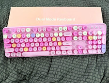 New Dual Mode Keyboard Pink/Purple/White Round Keycaps Full Size Wireless picture