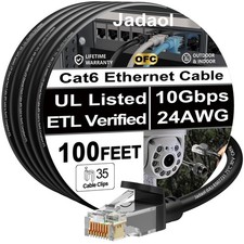 [UL Listed Cat6 Ethernet Cable 100ft with Clips 10Gbps PoE++, Black picture