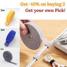 Reusable Cable Organizer Tape Roll 3M Hook Loop Wire Cord Management Winder Tie picture