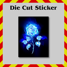 Blue Rose Sticker, Rectangle Black Background, Die-Cut Vinyl Printed Decal picture
