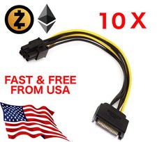 10 x SATA 15 pin to PCI-E PCIE 6 pin Card Power Cable 8 inches picture