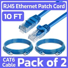 2 Pack 10 FT Cat6 Patch Cord Blue RJ45 LAN Network Cable Internet Ethernet Cord picture