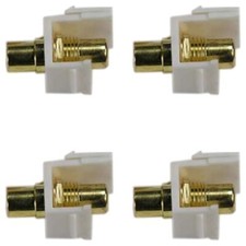 4x RCA Keystone Jack Coupler Snap In Wall Plate Gold Plated Yellow Center White picture