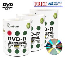 300 Pack Smartbuy DVD-R 16X 4.7GB Shiny Silver Blank Music Video Recordable Disc picture