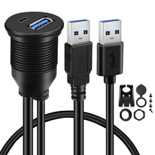 Dual Ports Square USB 3.0 Panel Flush Mount Extension Cable with Buckle for C... picture