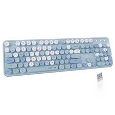 Dual Mode Colorful Wireless Keyboard Bluetooth USB Retro Typewriter PC Blue picture