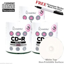 300-Pack SmartBuy CD-R 52X 700MB White Top Record Disc + Black Permanent Marker picture