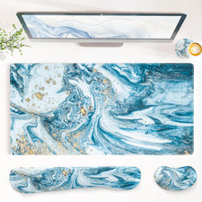 PU Leather Desk Mat Set, 4-In-1 Ergonomic Wrist Rest, Blue Marble picture