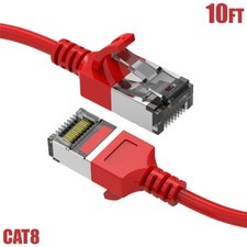 10FT Cat8 RJ45 Network LAN Ethernet U/FTP Shielded Patch Cable Slim 30AWG Red picture