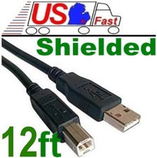 Double Shielded 12ft / Foot AB Hi-Speed USB 2.0 Black Cable Cord Wire {BLACK picture