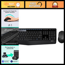 Wireless Full Size Keyboard and Mouse Combo - Ergonomic, USB, Black, Quiet Keys picture