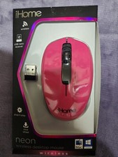 New iHome Wireless Desktop Mouse Neon Pink Plug N Play USB Click Wheel Mac PC picture