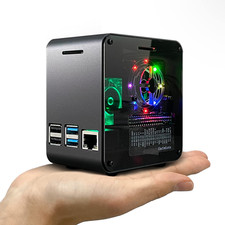 Raspberry Pi 4 Case, Aluminum Mini Tower Case with Cooling Fan and Color Changin picture