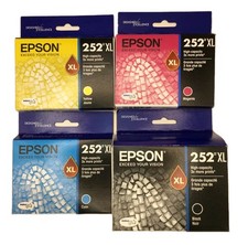 Epson 252XL Black/Cyan/Magenta/Yellow Tri-Color Ink Cartridge 4 Pack Exp 7/26+ picture