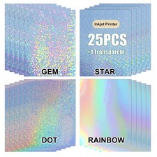 25PCS Holographic Vinyl Sticker Paper Printable Glossy Self Adhesive for Inkjet picture