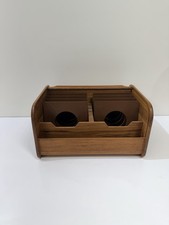 Vtg MCM Kalmar Designs Teak Wood Roll-Top Tambor CD Storage Desk Box W Spacers picture