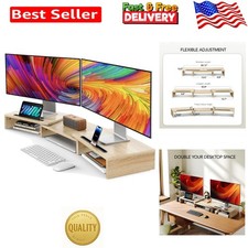 Versatile 3-Tier Monitor Riser with Adjustable Height and Angles - Light Wood picture