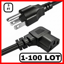 Lot of 1-100 Universal 5FT Right Angle Power Cord IEC C13 NEMA 5-15P TV PC Cable picture