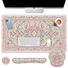 Britimes Keyboard Mouse Pad Set 4 in 1 Desk Mat Set Pink Floral picture