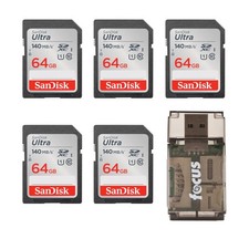 SanDisk 64GB 140 MBs SDXC Memory Card 5 pack All In One Card Reader FAST picture