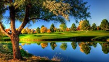 Landscape nature trees grass fall colorful water river r Custom Gaming Mat Desk picture