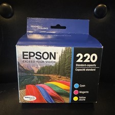 New Epson 220 3PK C/M/Y Ink Cartridges Cyan Magenta Yellow T220520 EXP: 08/27 picture