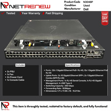 Dell N3048P 48-Port PoE Gigabit Layer 3 Managed Rackmount Switch picture