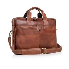 KomalC leather briefcase 16 inch laptop messenger bag satchel 16 inches, Tan picture