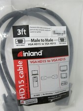 3ft INLAND Monitor Cable VGA HD15 to VGA15 Male to Male NEW picture