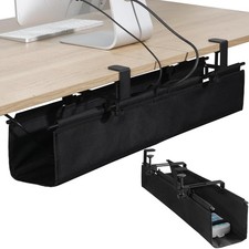 28 Inch Under Desk Cable Management Tray Clamp Wire Organizer Black Fabric picture