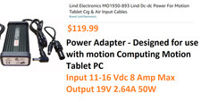 Lind Auto Air adapter MO1930-893 IN 11-16 Vdc 8 Amp Max Out 19 Vdc 2.64A, READ picture