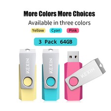 Kootion USB 2.0 64GB 3PCS Metal Anti-skid Flash Drive Memory Stick Mixed Color picture