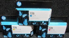 SET OF 3 GENUINE FACTORY SEALED HP 728 130 ml Inkjet Cartridges 2023 picture