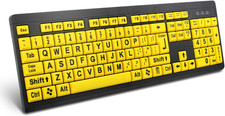 BOOGIIO Large Print Wired USB Computer Keyboard Yellow Black Low Vision picture