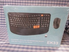 RECCAZR EK33 Ergonomic Wireless Keyboard Wrist Rest Wave Keys & Mouse . picture