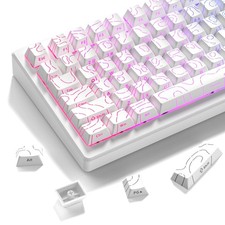 White Topographic Line Backlit Keycaps, Cherry Profile, Side Printed, 98key Set picture