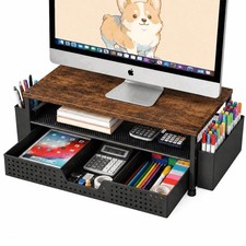 ECOLOVI Desk Organizer and Accessories, 2-Tier Computer Monitor Walnut Brown picture