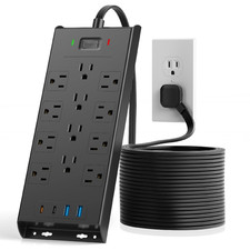 Surge Protector Power Strip 4800J Lezone 10Ft Long Extension Cord Flat Plug 12 picture