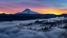 Landscape nature mountains mist forest snowy peak sky Custom Gaming Mat Desk picture