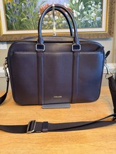 Coach Laptop Bag Briefcase Navy Blue Pebbled Leather W/ Shoulder Strap picture