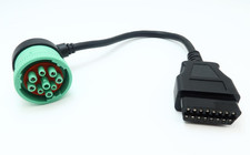 Right Angle Green Type 2 J1939 9Pin Male to 16Pin OBD2 OBDII Female Port Cable picture