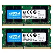 New Crucial 64GB (2X32GB) DDR4 2666MHz PC4-21300 CL19 Laptop SODIMM Memory Ram picture