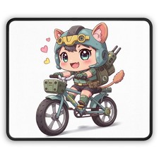 Chibi Cat Rider gaming mouse pad | Anime Motorbike Cute Cat picture