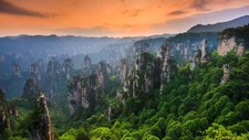 Landscape nature sun sunset mountains trees forest rock Custom Gaming Mat Desk picture