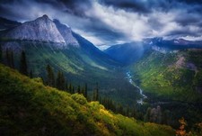 Landscape valley mountains forest river cliff shrubs Custom Gaming Mat Desk picture