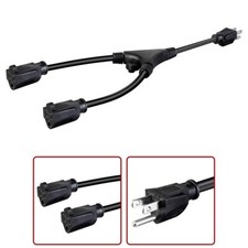 1.5FT Power Cable Cord Y Splitter Adapter NEMA 5-15P to 2x NEMA 5-15R 16AWG 13A picture